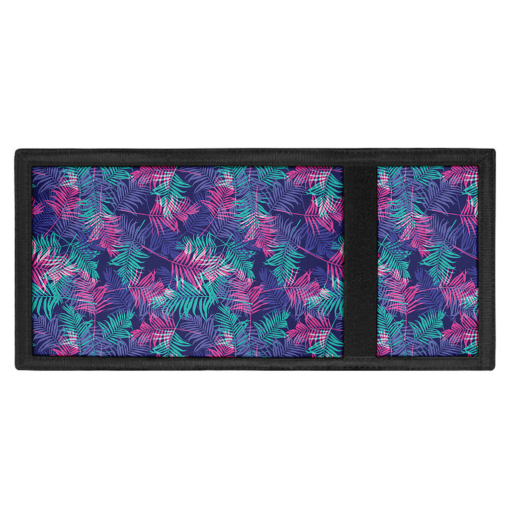 Pink And Blue Tropical Palm Leaf Print Trifold Wallet