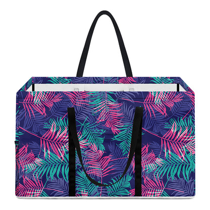Pink And Blue Tropical Palm Leaf Print Utility Tote Bag