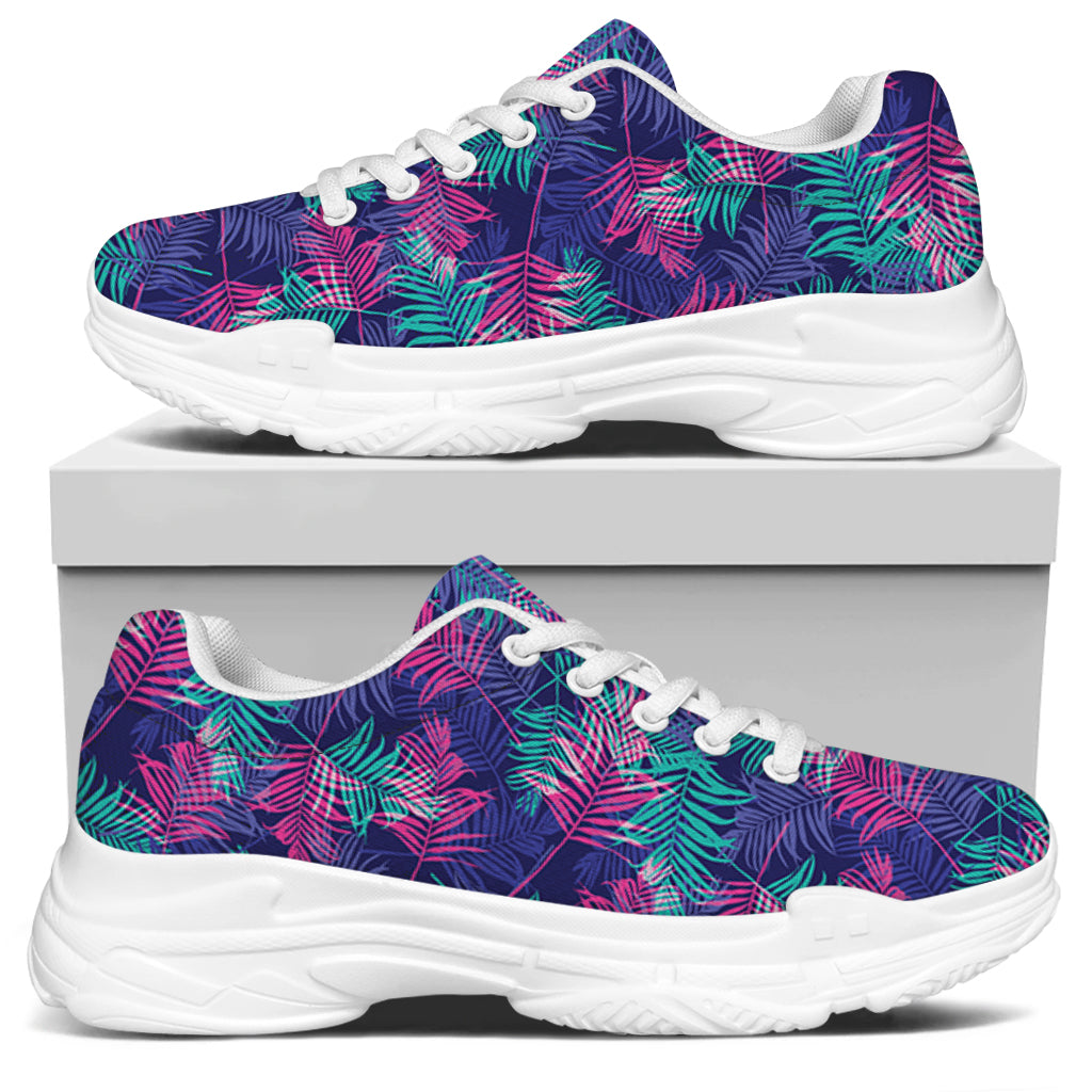 Pink And Blue Tropical Palm Leaf Print White Chunky Shoes