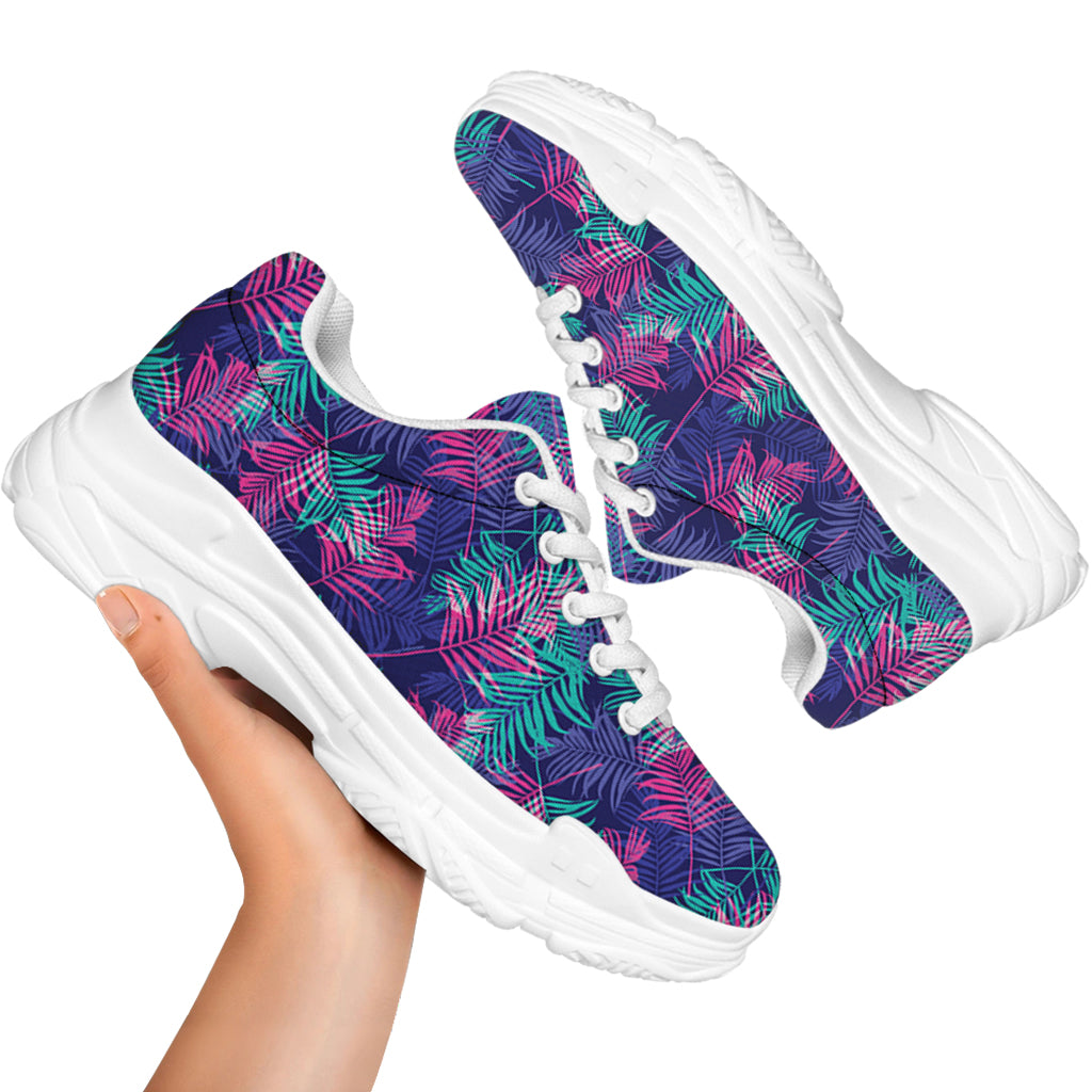 Pink And Blue Tropical Palm Leaf Print White Chunky Shoes