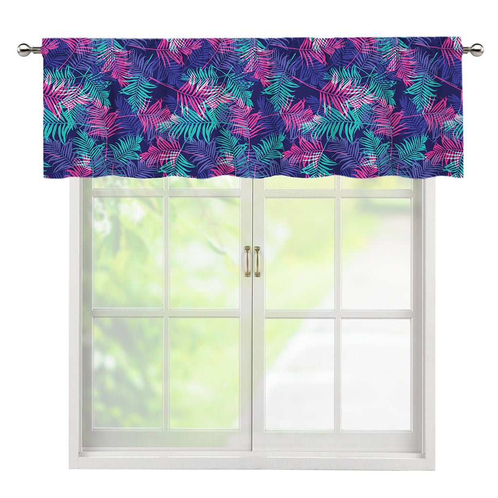 Pink And Blue Tropical Palm Leaf Print Window Valance