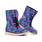 Pink And Blue Tropical Palm Leaf Print Winter Boots