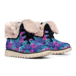 Pink And Blue Tropical Palm Leaf Print Winter Boots