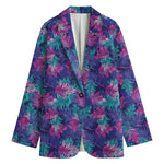 Pink And Blue Tropical Palm Leaf Print Women's Blazer