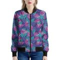 Pink And Blue Tropical Palm Leaf Print Women's Bomber Jacket