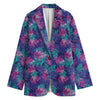 Pink And Blue Tropical Palm Leaf Print Women's Cotton Blazer