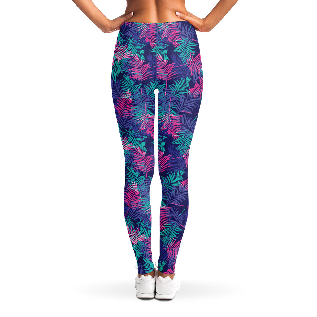 Pink And Blue Tropical Palm Leaf Print Women's Leggings