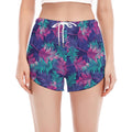 Pink And Blue Tropical Palm Leaf Print Women's Split Running Shorts