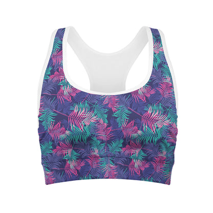 Pink And Blue Tropical Palm Leaf Print Women's Sports Bra