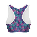Pink And Blue Tropical Palm Leaf Print Women's Sports Bra