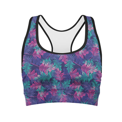 Pink And Blue Tropical Palm Leaf Print Women's Sports Bra