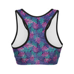 Pink And Blue Tropical Palm Leaf Print Women's Sports Bra