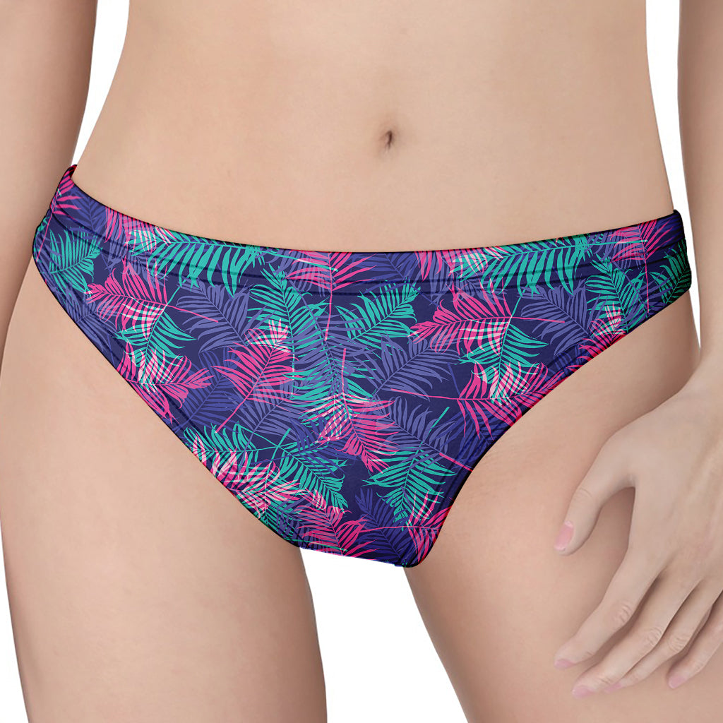 Pink And Blue Tropical Palm Leaf Print Women's Thong