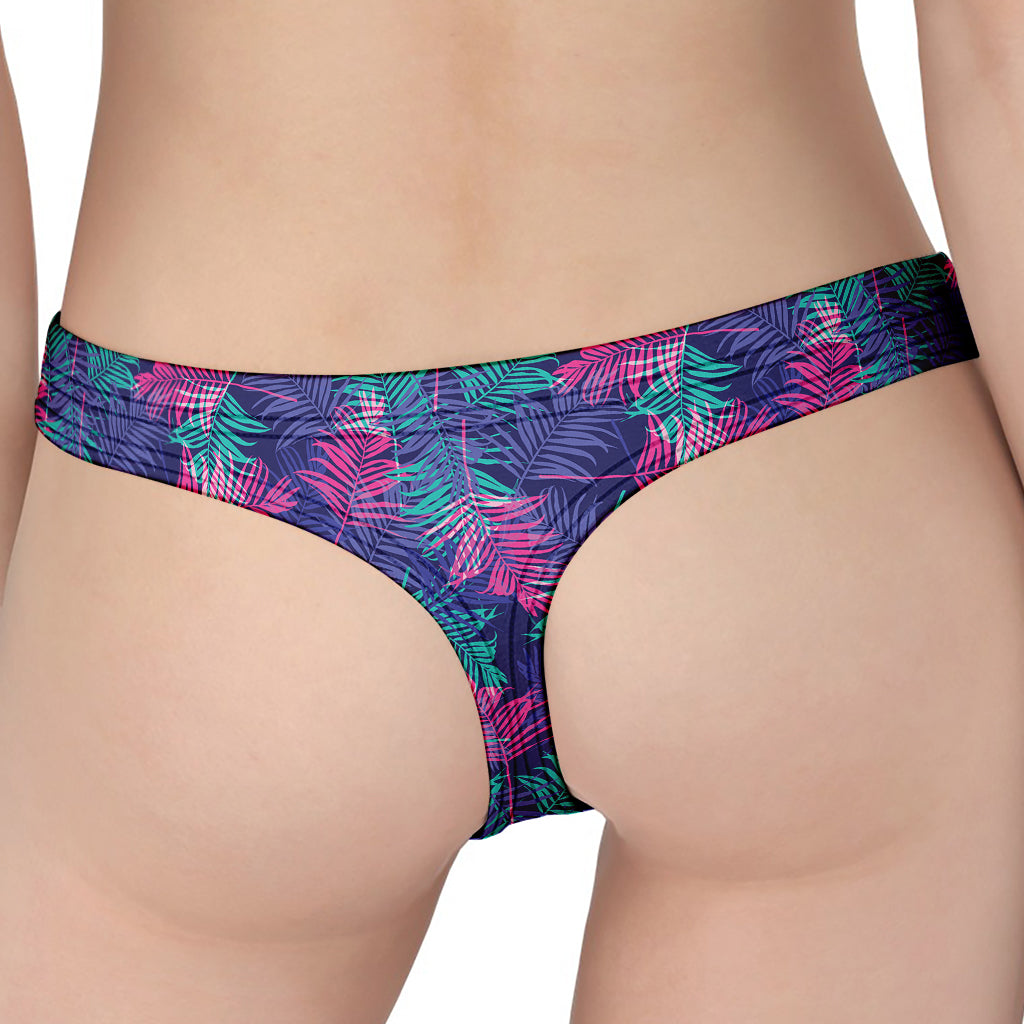Pink And Blue Tropical Palm Leaf Print Women's Thong