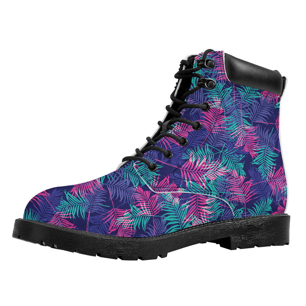 Pink And Blue Tropical Palm Leaf Print Work Boots