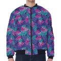 Pink And Blue Tropical Palm Leaf Print Zip Sleeve Bomber Jacket