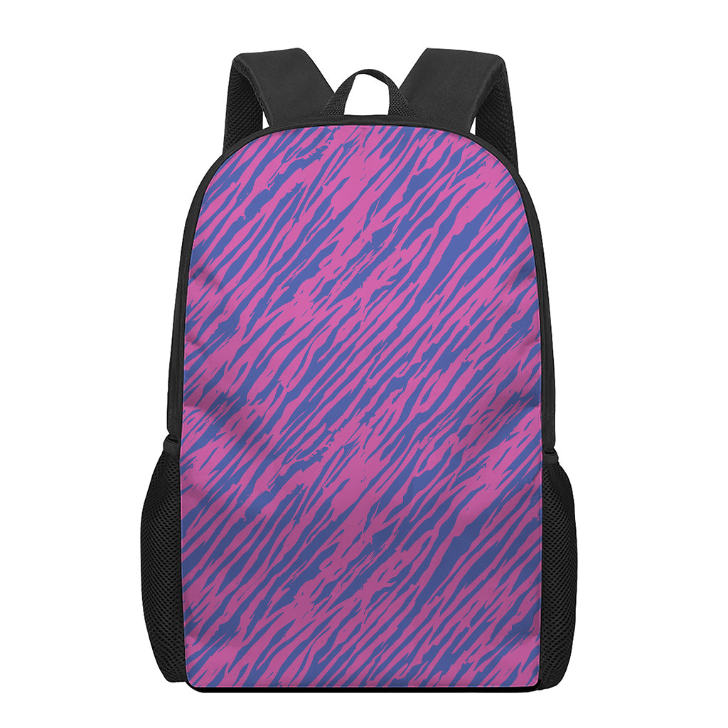 Pink And Blue Zebra Stripes Print 17 Inch Backpack