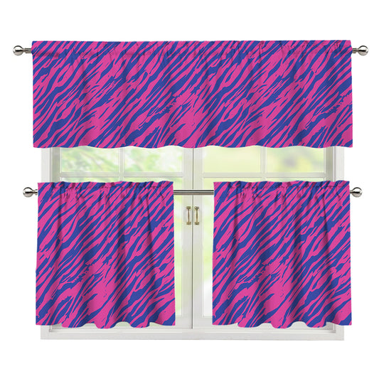 Pink And Blue Zebra Stripes Print 3 Piece Kitchen Curtains