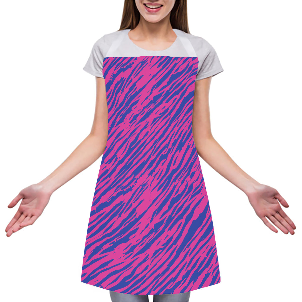 Pink And Blue Zebra Stripes Print Adjustable Apron