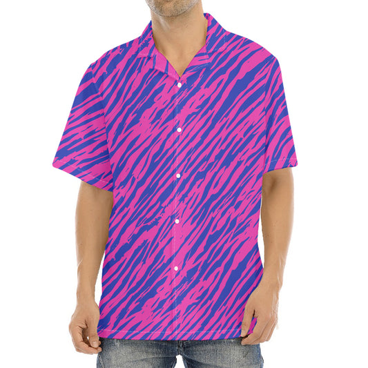 Pink And Blue Zebra Stripes Print Aloha Shirt
