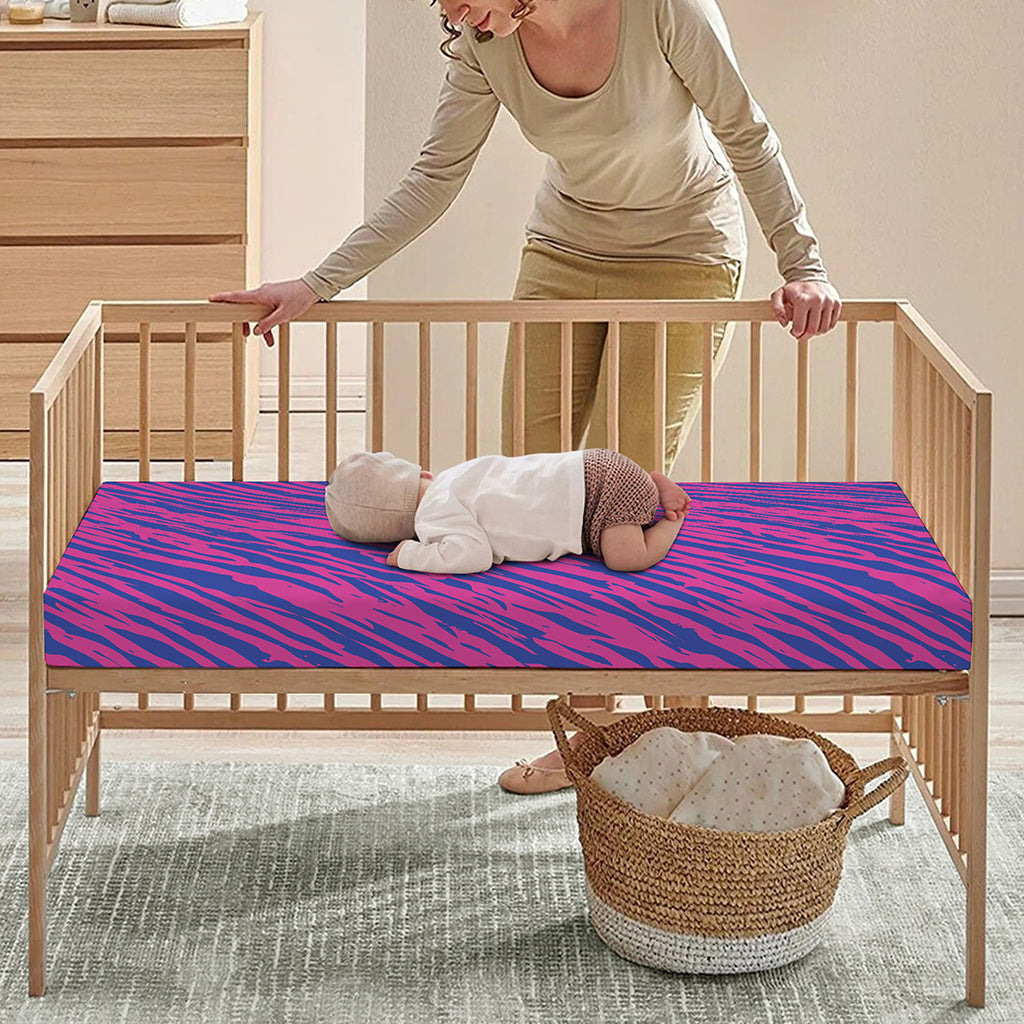 Pink And Blue Zebra Stripes Print Baby Crib Sheet