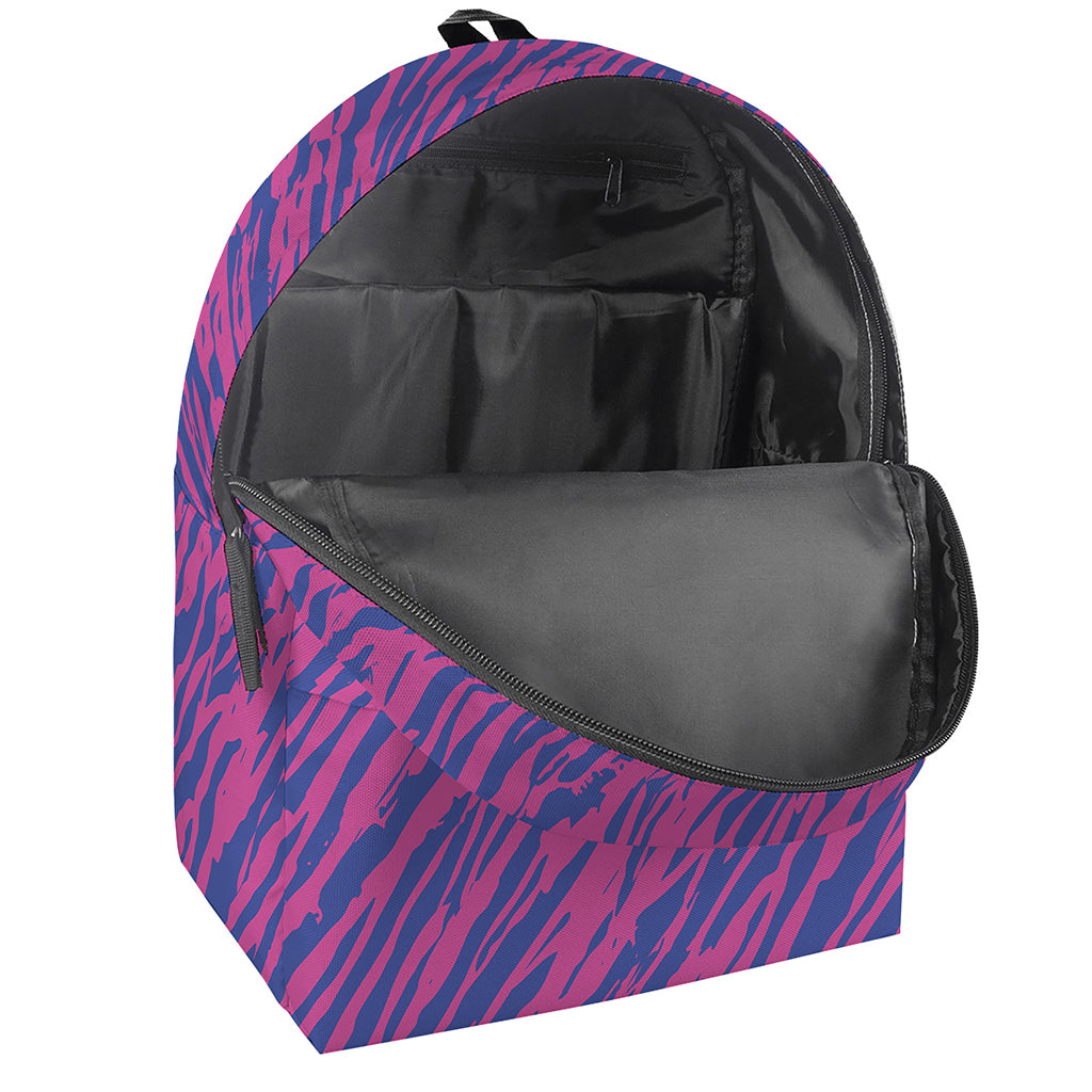 Pink And Blue Zebra Stripes Print Backpack