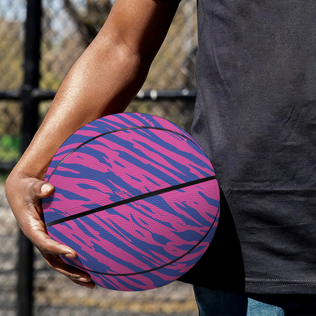 Pink And Blue Zebra Stripes Print Basketball