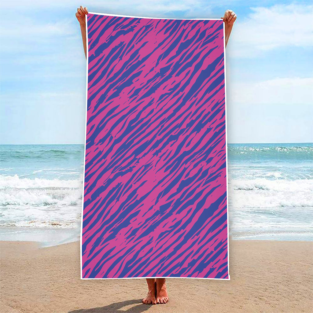 Pink And Blue Zebra Stripes Print Beach Towel