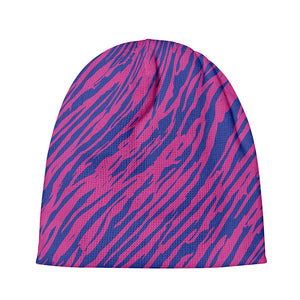 Pink And Blue Zebra Stripes Print Beanie