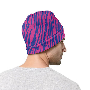 Pink And Blue Zebra Stripes Print Beanie