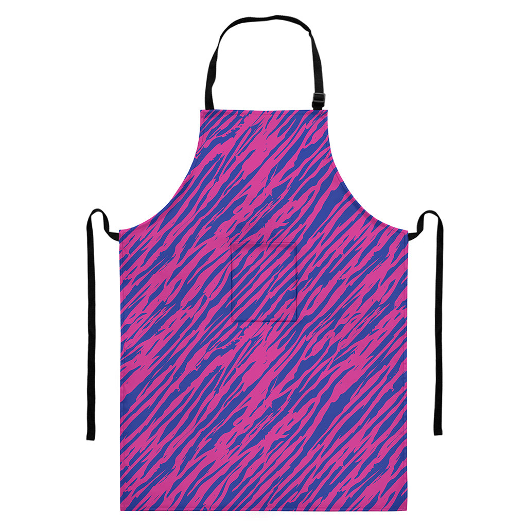 Pink And Blue Zebra Stripes Print Bib Apron With Pocket