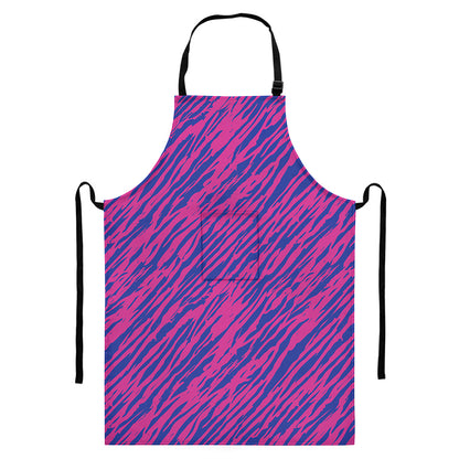 Pink And Blue Zebra Stripes Print Bib Apron With Pocket