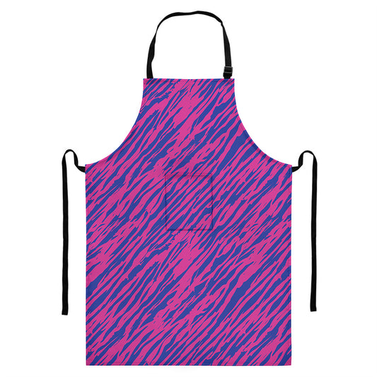 Pink And Blue Zebra Stripes Print Bib Apron With Pocket