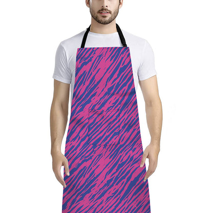 Pink And Blue Zebra Stripes Print Bib Apron With Pocket