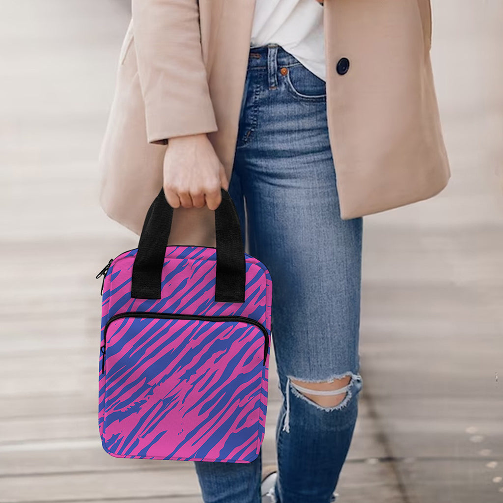 Pink And Blue Zebra Stripes Print Bible Tote Bag