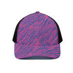 Pink And Blue Zebra Stripes Print Black Mesh Trucker Cap