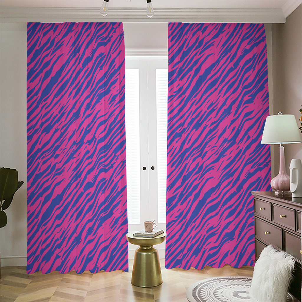 Pink And Blue Zebra Stripes Print Blackout Pencil Pleat Curtains