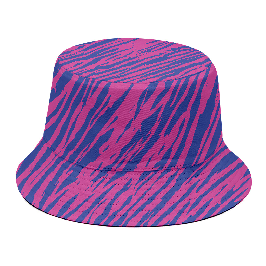 Pink And Blue Zebra Stripes Print Bucket Hat