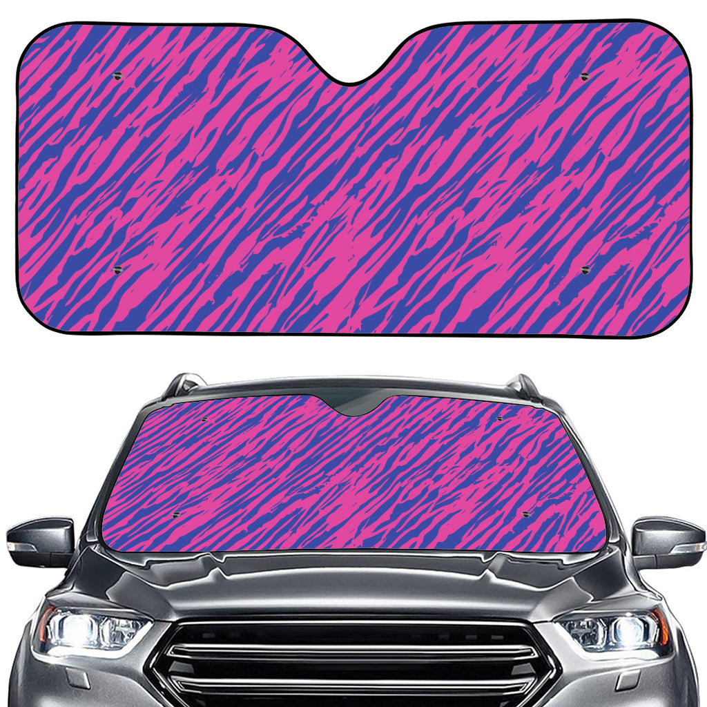 Pink And Blue Zebra Stripes Print Car Windshield Sun Shade