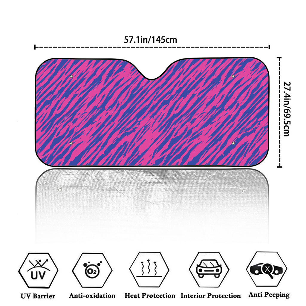 Pink And Blue Zebra Stripes Print Car Windshield Sun Shade