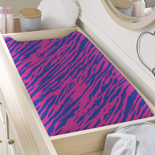 Pink And Blue Zebra Stripes Print Changing Pad Cover