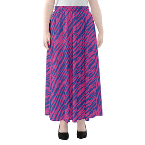 Pink And Blue Zebra Stripes Print Chiffon Maxi Skirt