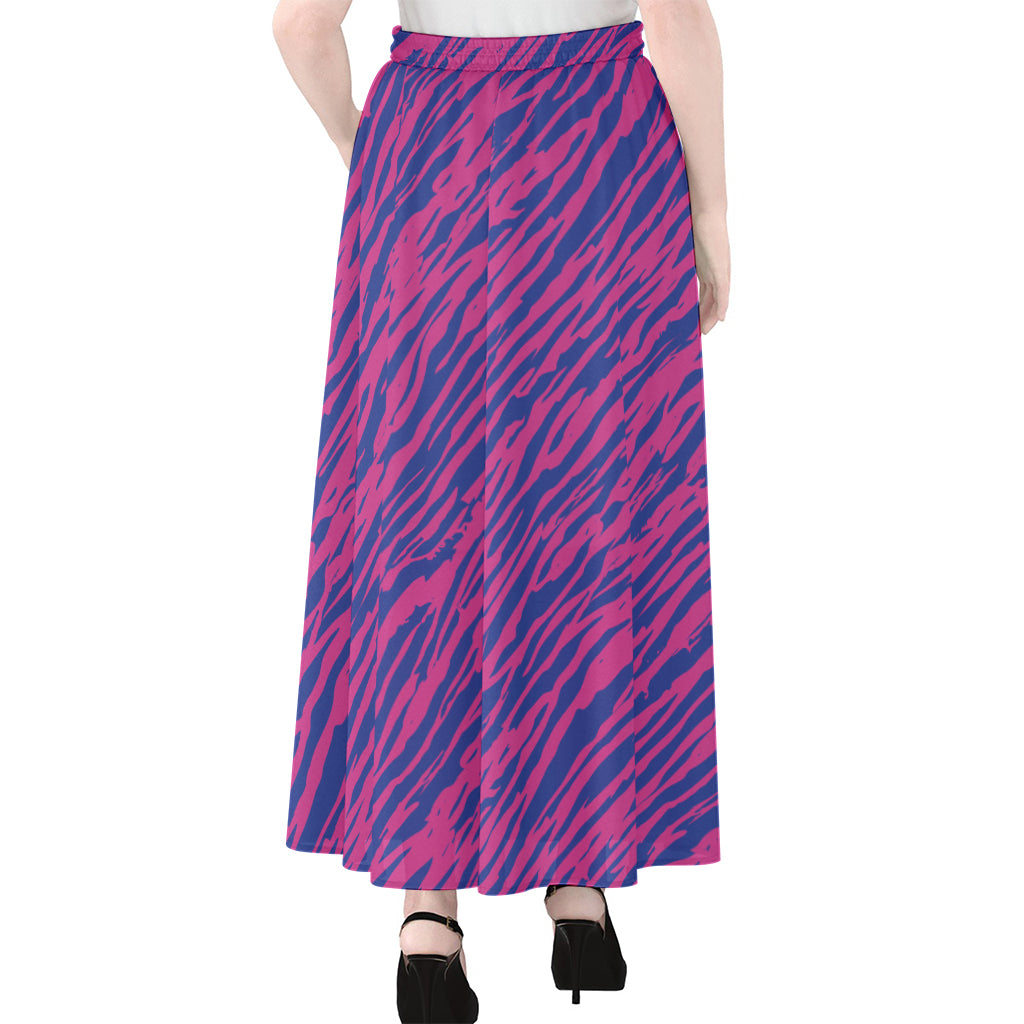 Pink And Blue Zebra Stripes Print Chiffon Maxi Skirt