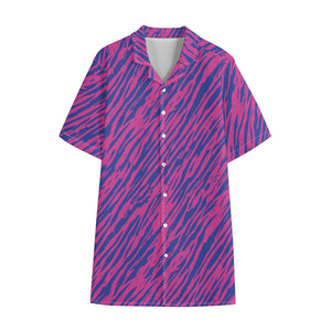 Pink And Blue Zebra Stripes Print Cotton Hawaiian Shirt