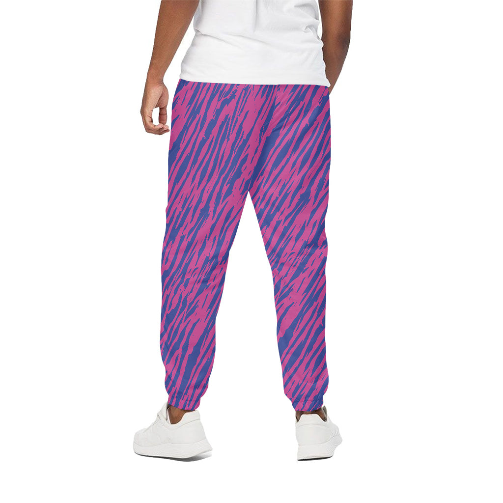Pink And Blue Zebra Stripes Print Cotton Pants