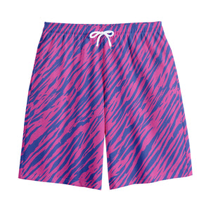 Pink And Blue Zebra Stripes Print Cotton Shorts