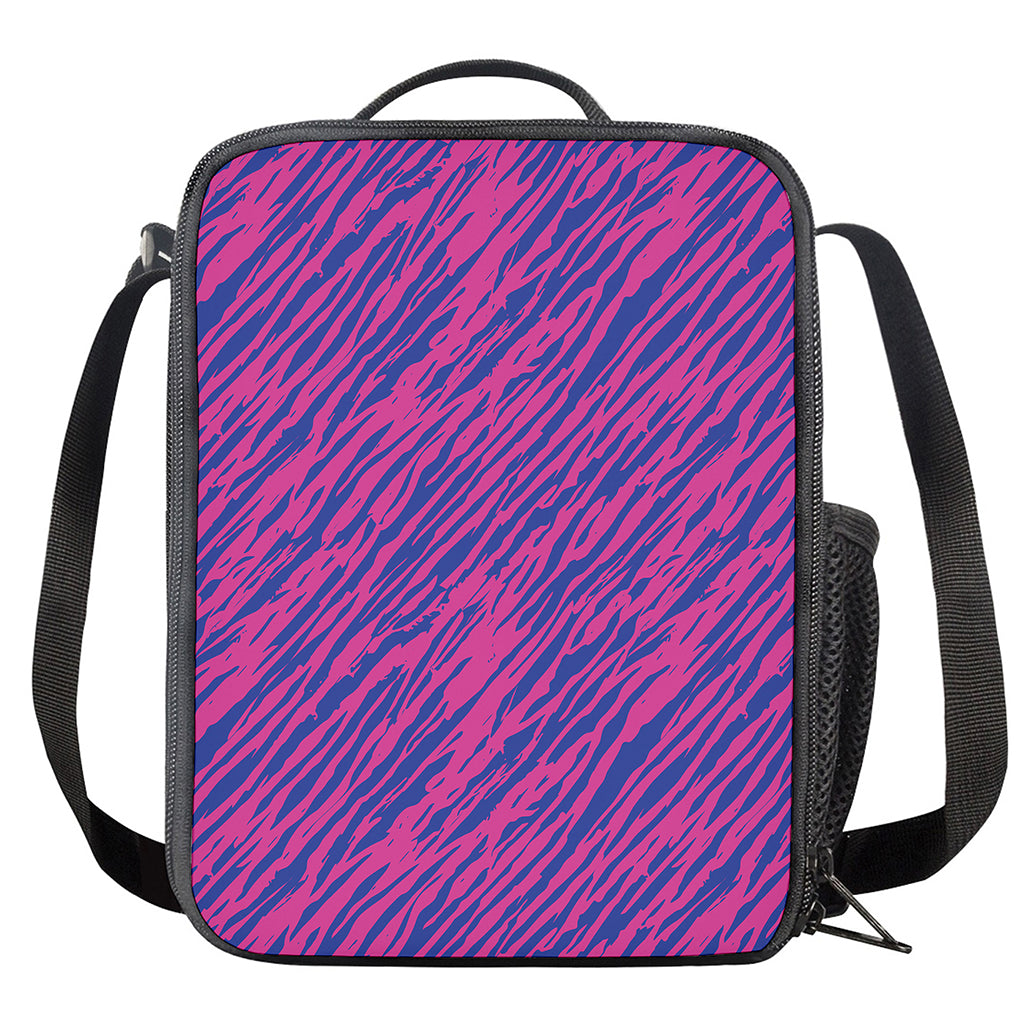 Pink And Blue Zebra Stripes Print Crossbody Lunch Bag