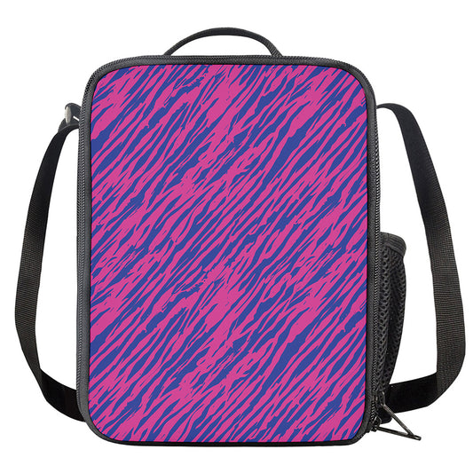Pink And Blue Zebra Stripes Print Crossbody Lunch Bag