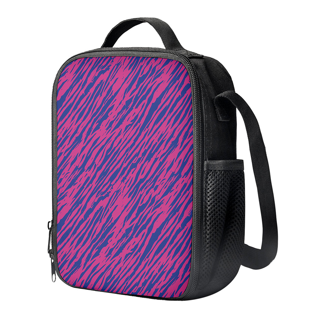 Pink And Blue Zebra Stripes Print Crossbody Lunch Bag