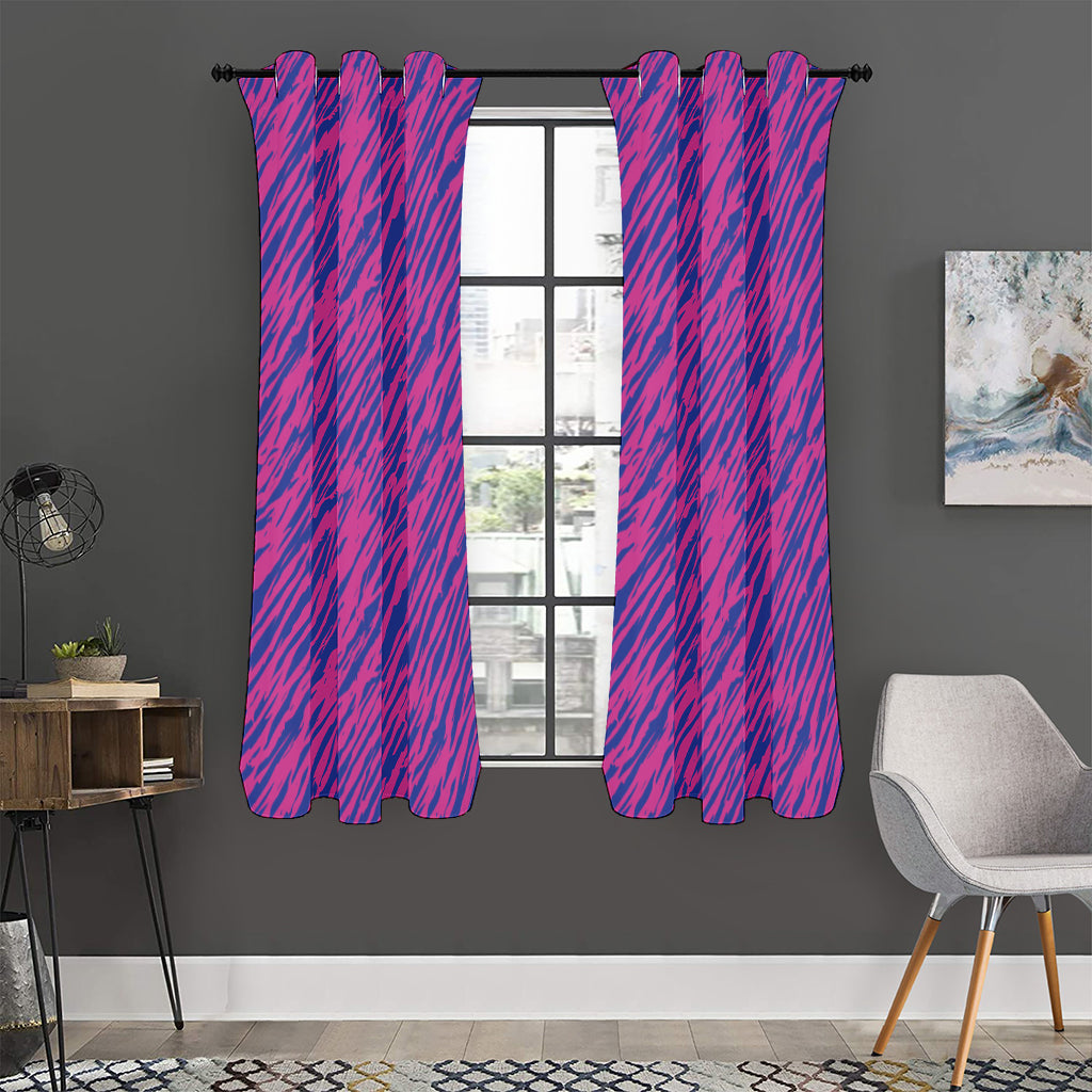 Pink And Blue Zebra Stripes Print Curtain